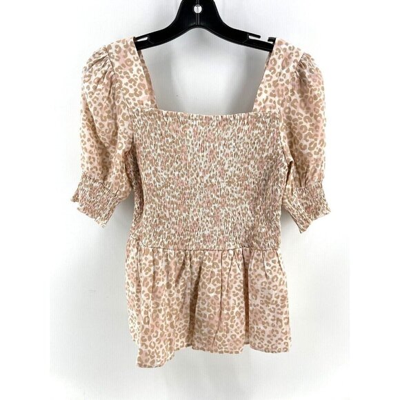 Nine West Women's Size S Top Blouse Cheetah Animal Print Peplum Pink Tan - Picture 1 of 11